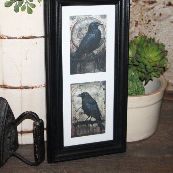 NEW Framed Black Bird Raven Crow Gothic Farmhouse Wall Decor Picture - Picture 3 of 6